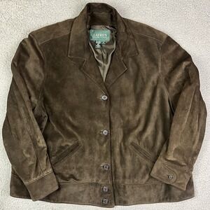 Lauren Ralph Lauren Brown Leather Suede Blazer Coat Button Up Women's Size 3X